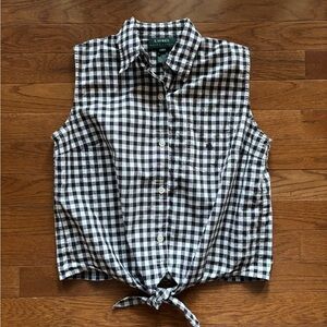 Lauren Ralph Lauren Vintage Gingham Button Up Sleeveless Top with Tie | Size Sma